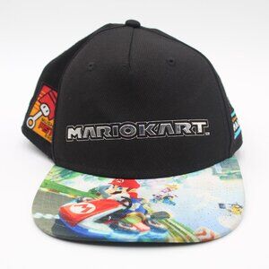 Nintendo Mario Kart raised lettering All Over Patch Black Snapback Youth Hat EUC